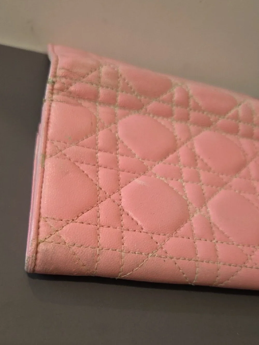 Dior Pink Quilted Leather Wallet with Signature Stitching - Project